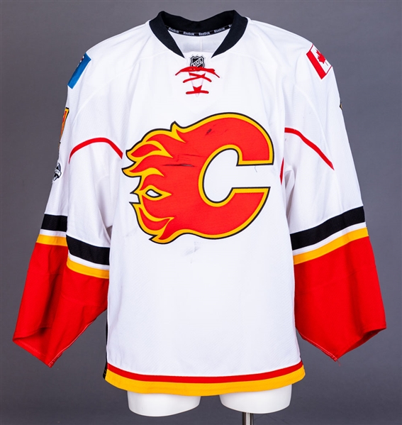 Brian Elliotts 2016-17 Calgary Flames Game-Worn Playoffs Jersey with Team LOA - NHL Centennial Patch!