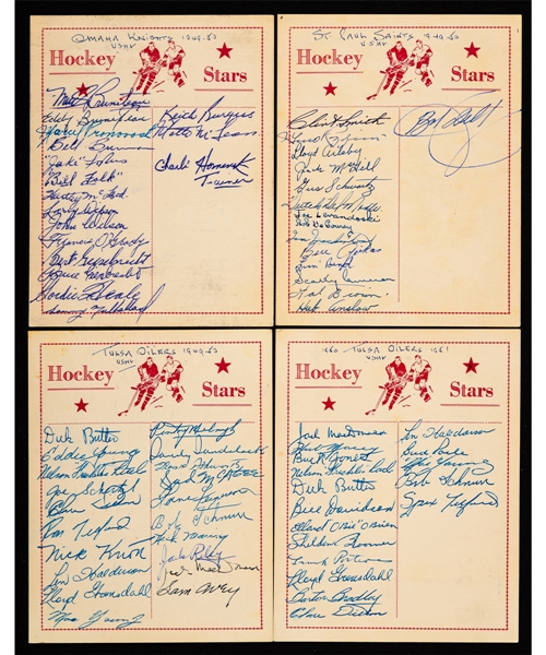 USHL 1940s/1950s Omaha Knights (Marcel Pronovost), St. Paul Saints (Clint Smith) and Tulsa Oilers Team-Signed Sheets (4) from the E. Robert Hamlyn Collection