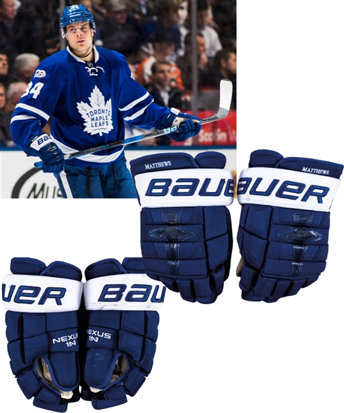 Auston Matthews’ 2016-17 Toronto Maple Leafs Bauer Nexus Game-Worn Rookie Season Gloves - Calder Memorial Trophy Season! - 40-Goal Season! - Photo-Matched!