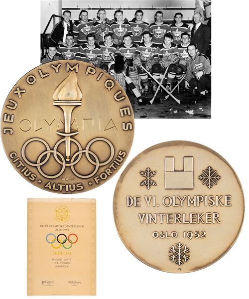 Bob Watts 1952 Winter Olympics Ice Hockey Gold Medal Won by Canada (Edmonton Mercurys) In Original Box Plus Diploma