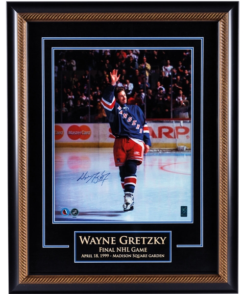 Wayne Gretzky Signed New York Rangers "Final NHL Game" Framed Photo with WGA COA (26 ½” x 33 ½”) 