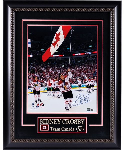 Sidney Crosby Team Canada 2010 Vancouver Olympics "Waving the Flag" Signed Framed Photo with Frameworth COA (27” x 34”) 
