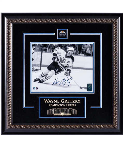 Wayne Gretzky Signed Edmonton Oilers Framed "Checking the Clock" Photo Display with WGA COA (19 ¼” x 19 ¼”) 