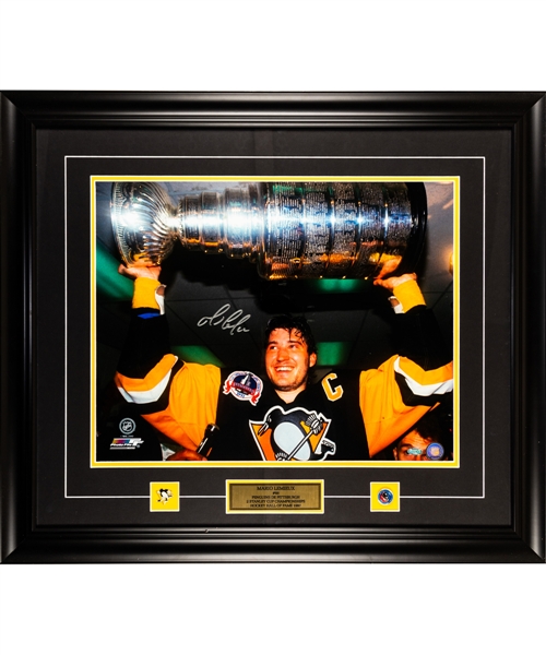 Mario Lemieux Signed Pittsburgh Penguins Framed Stanley Cup Photo Display with Steiner COA (25 ½” x 29 ½”) 