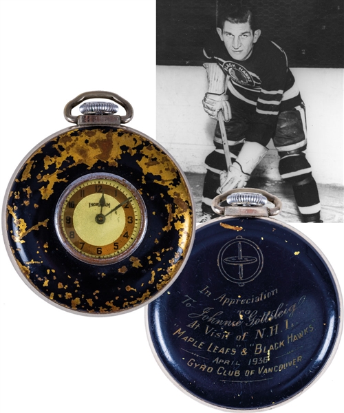 Johnny Gottseligs 1936 Black Hawks-Maple Leafs Exhibition Game Pocket Watch