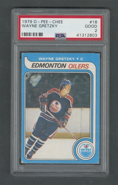 1979-80 O-Pee-Chee Hockey Card #18 HOFer Wayne Gretzky RC - Graded PSA 2