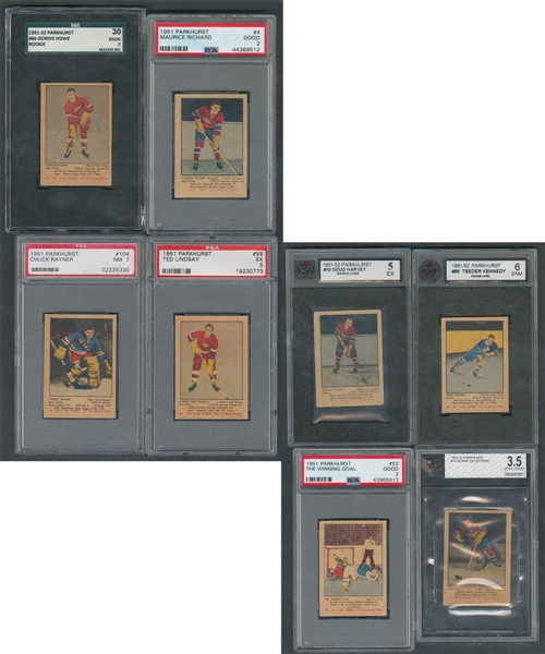 1951-52 Parkhurst Hockey Near Complete Card Set (104/105) with Gordie Howe and Maurice Richard Graded Rookie Cards and Other Graded Cards (17)