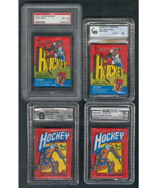 1971-72 and 1972-73 Topps Hockey Wax Packs (4) - All Graded