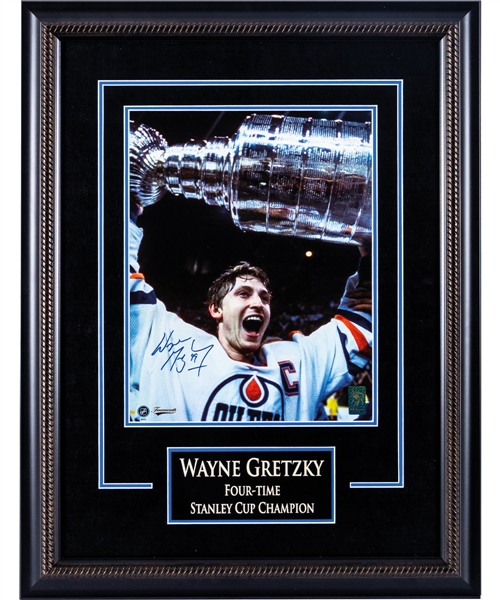 Wayne Gretzky Signed Edmonton Oilers Framed "Four-Time Stanley Cup Champion" Photo Display – From WGA (20 ¼” x 26 ¼”)
