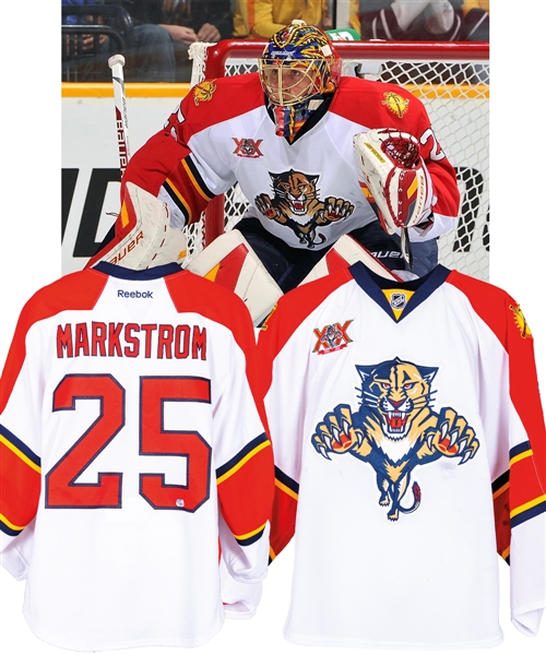 Jacob Markstroms 2013-14 Florida Panthers Game-Worn Jersey - 20th Patch! - Photo-Matched!