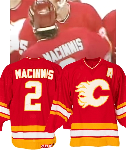 Al MacInnis 1990-91 Calgary Flames Game-Worn Assistant Captains Jersey - Attributed to 1990-91 Stanley Cup Playoffs! 