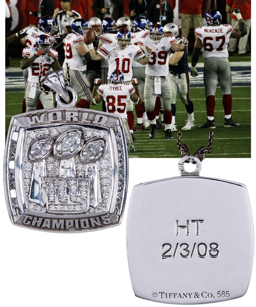 New York Giants 2007 Super Bowl XLII Champions 14K Gold and Diamond Tiffany Pendant 