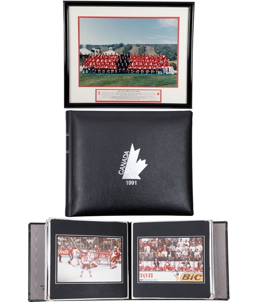Ed Belfours 1991 Canada Cup Team Canada Official Framed Team Photo and Album with LOA
