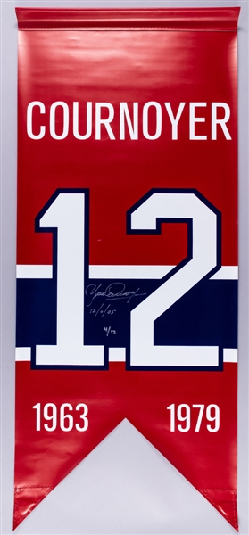 Henri Richard and Yvan Cournoyer Signed Montreal Canadiens Limited-Edition Jersey Retirement Banners with Signed and Framed LOAs