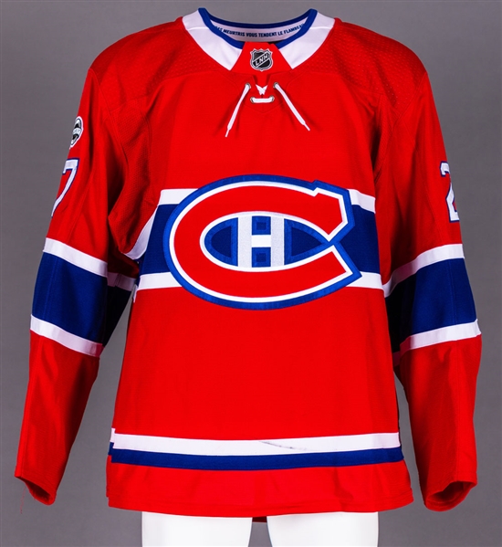 Alex Galchenyuk’s 2017-18 Montreal Canadiens Game-Worn Jersey with Team LOA - NHL Centennial Patch - Team Repairs! - Photo-Matched!