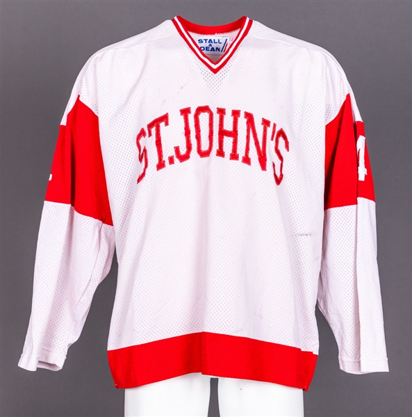 Mid-1970s St. Johns University Hockey Team Game-Worn Jersey - Team Repairs! 