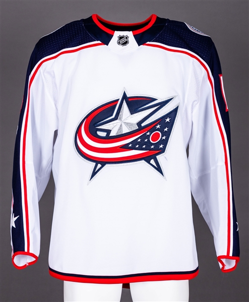 Cam Atkinson’s 2017-18 Columbus Blue Jackets Game-Worn Jersey with Team LOA - NHL Centennial Patch!