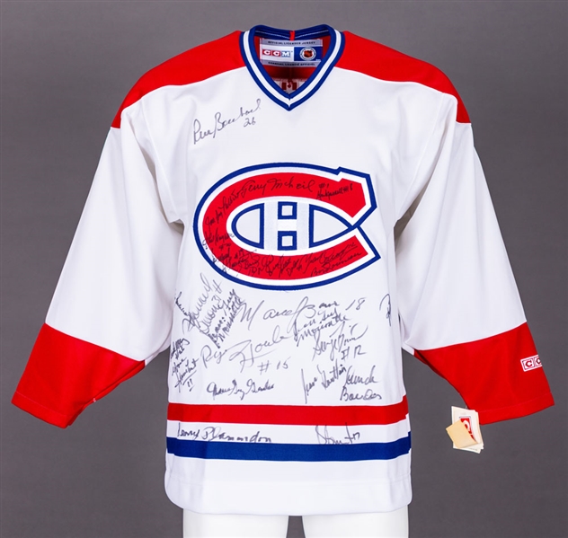 Montreal Canadiens Jersey Signed by 25+ Past Habs including Cournoyer, McNeil and Henri Richard
