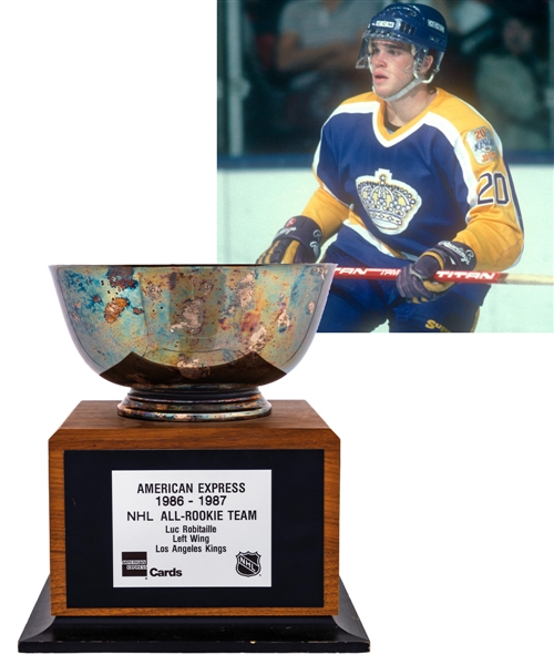 Luc Robitailles 1986-87 American Express NHL All-Rookie Team Trophy from His Personal Collection with His Signed LOA (10”)