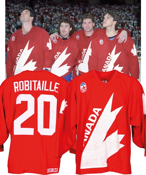 Luc Robitailles 1991 Canada Cup Team Canada Game-Worn Jersey from His Personal Collection with His Signed LOA - Photo-Matched!
