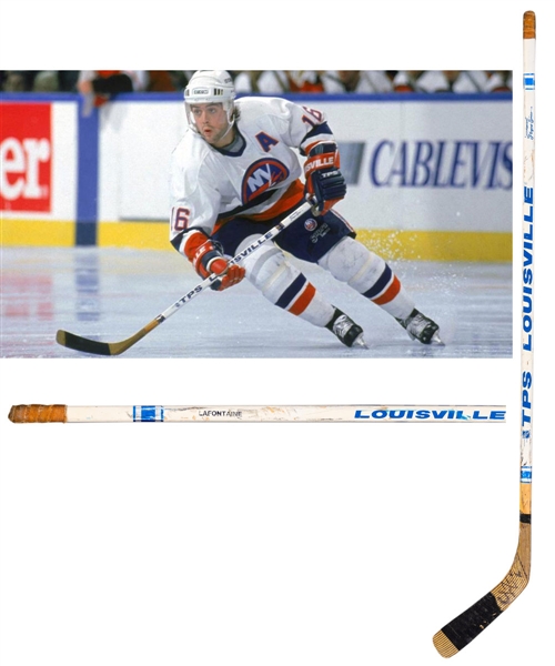 Pat Lafontaines Late-1980s/Early-1990s NY Islanders/Buffalo Sabres Signed Louisville Game-Used Stick from Bob Gaineys Personal Collection with His Signed LOA