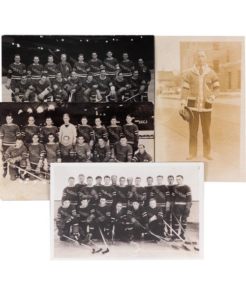 New York Rangers 1931-32, 1932-33 and 1938-39 Real Photo Postcards Plus Signed Ollie Reinikka Postcard – Wearing Rangers First Season Cardigan Sweater! 