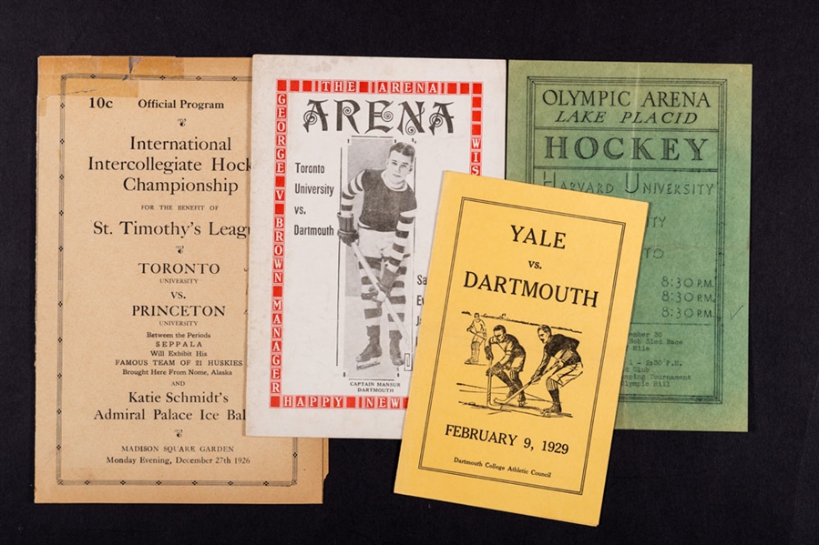 1920s Ivy League College Hockey Program Collection of 4 with Harvard, Yale and Dartmouth Plus 1909 Dartmouth College Calendar Book 