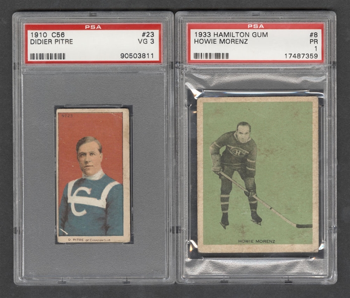 1910-11 Imperial Tobacco C56 #23 HOFer Didier Pitre RC (Graded PSA 3) and 1933-34 Hamilton Gum V288 Hockey Card #8 HOFer Howie Morenz (Graded PSA 1)
