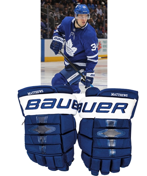 Auston Matthews 2017-18 Toronto Maple Leafs Bauer Nexus 1N Game-Used Gloves with Team LOA