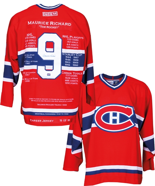 Maurice Richard Signed Montreal Canadiens Limited-Edition Career Tribute Jersey #70/99 with COA