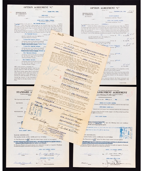 Toronto Maple Leafs 1940s/1950s Official NHL Document Collection of 5 - All Signed by Deceased HOFer Hap Day