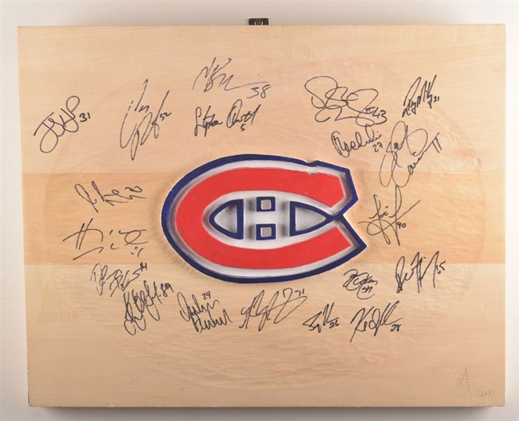 Montreal Canadiens Wood-Carved Display Team-Signed by the 2002-03 Team Including Koivu, Zednik, Hackett and Others
