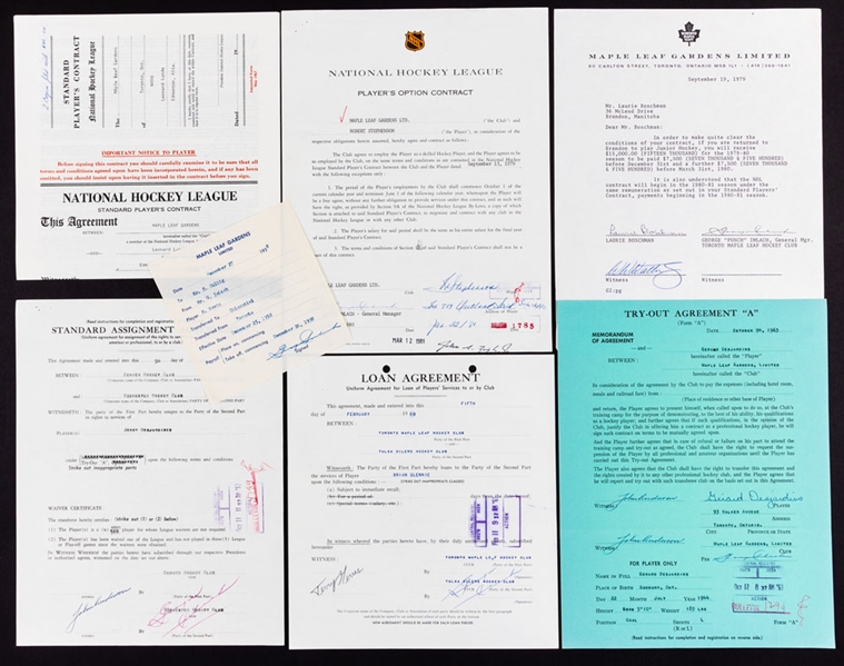 Toronto Maple Leafs 1950s/1980s Official NHL Contracts/Documents (7) - All Signed by Deceased HOFer Punch Imlach