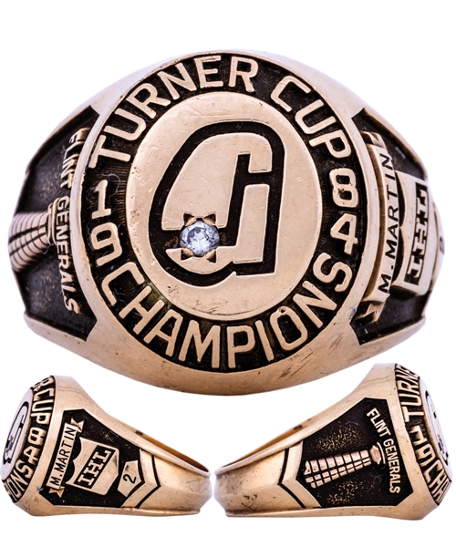 Mike Martins 1983-84 IHL Flint Generals Turner Cup Championship 10K Gold and Diamond Ring