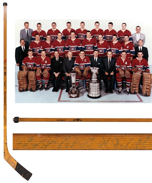 Jean-Guy Talbots 1959-60 Montreal Canadiens Team-Signed CCM Game-Used Stick Including Deceased HOFers Rocket Richard, Plante, Harvey, Blake and Others - 5th Consecutive Stanley Cup! 