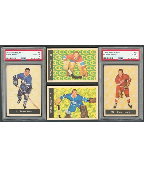 1961-62 Parkhurst Hockey Complete 51-Card Set with PSA-Graded Cards #5 HOFer Dave Keon RC (VG-EX 4) and #20 HOFer Gordie Howe (GOOD 2)
