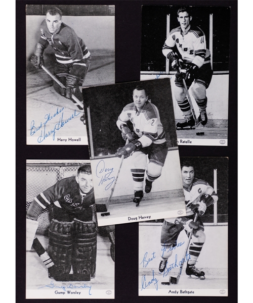 New York Rangers 1961-62 Signed Postcard Collection of 16 including Deceased HOFer Doug Harvey 