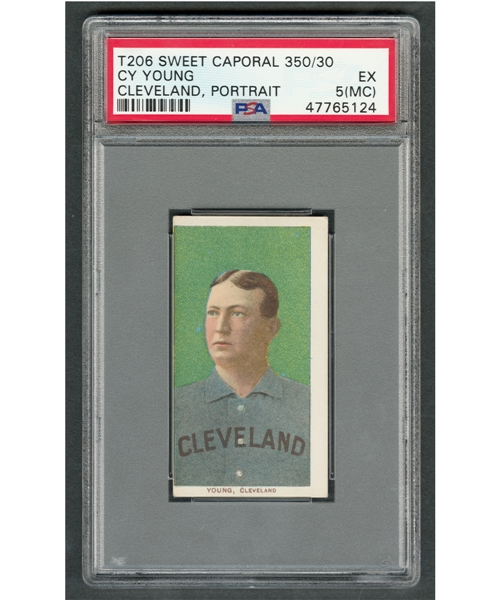 1909-11 T206 Baseball Card HOFer Cy Young (Portrait) (Sweet Caporal Cigarettes Back 350/30) - Graded PSA 5 (MC)