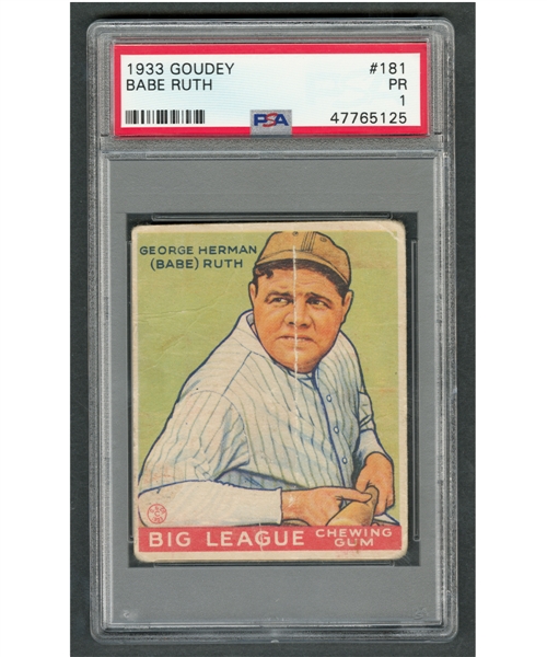 1933 Goudey Baseball Card #181 HOFer Babe Ruth Rookie - Graded PSA 1