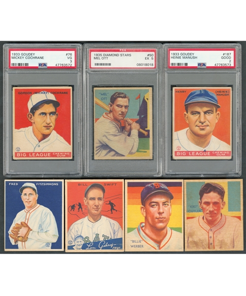 1933-36 Goudey, Diamond Stars and World Wide Gum Baseball Card Collection of 18 Including PSA-Graded Rookie Cards of Mickey Cochrane and Heinie Manush