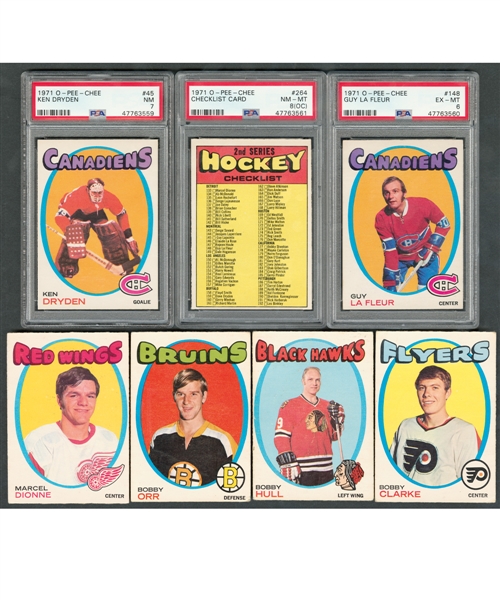 1971-72 O-Pee-Chee Hockey Complete 264-Card Set Including #45 HOFer Ken Dryden RC (PSA 7), #148 HOFer Guy Lafleur RC (PSA 6) and #264 Checklist 2 (PSA 8 (OC))