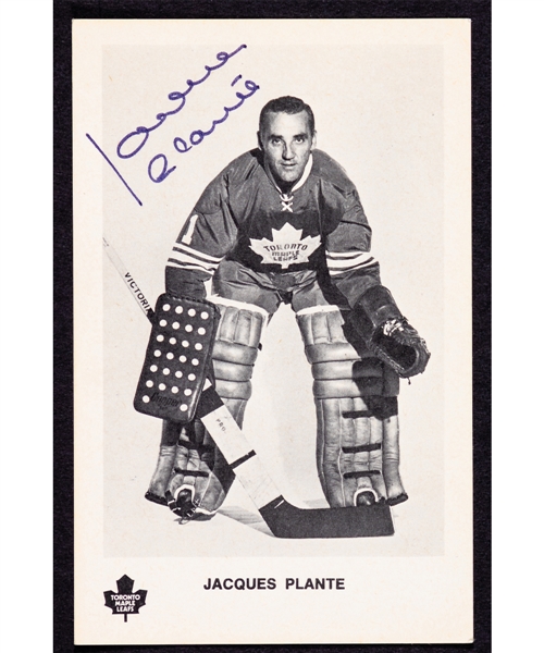 Deceased HOFer Jacques Plante Signed Early-1970s Toronto Maple Leafs Postcard 