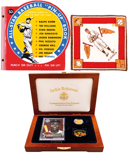 1950 All-Star Baseball "Pin-Up" Book with DiMaggio and Williams, 1914 B18 Walter Johnson Blanket, 1997 Jackie Robinson $5.00 Gold Coin and More!