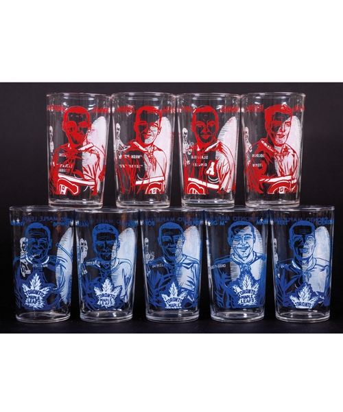 1960-61 Montreal Canadiens and Toronto Maple Leafs York Peanut Butter Glass Collection of 9