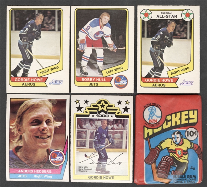 1976-77 O-Pee-Chee Hockey WHA Near Complete Card Set (131/132) with Wrapper and Pack Plus 1977-78 O-Pee-Chee Hockey WHA Near Set (60/66) with Wrapper