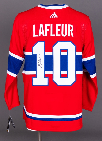 Guy Lafleur Montreal Canadiens Signed Jersey, Puck and Framed Photo (25 ½” x 31”) with LOA 