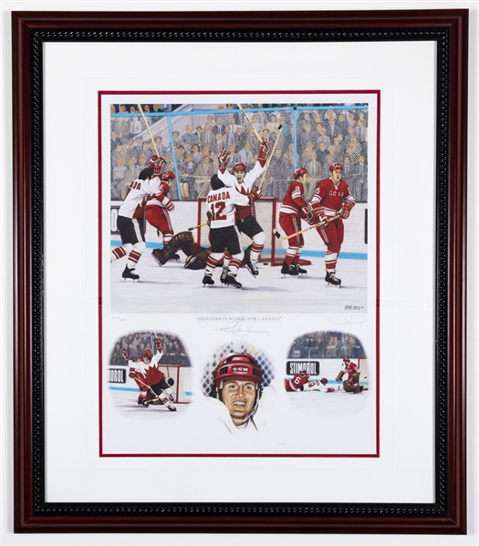 "Henderson Scores for Canada" Paul Henderson Signed Limited-Edition Framed Print by Daniel Parry (28” x 32”) Plus Vladislav Tretiak CSKA Moscow Signed Jersey - LOA