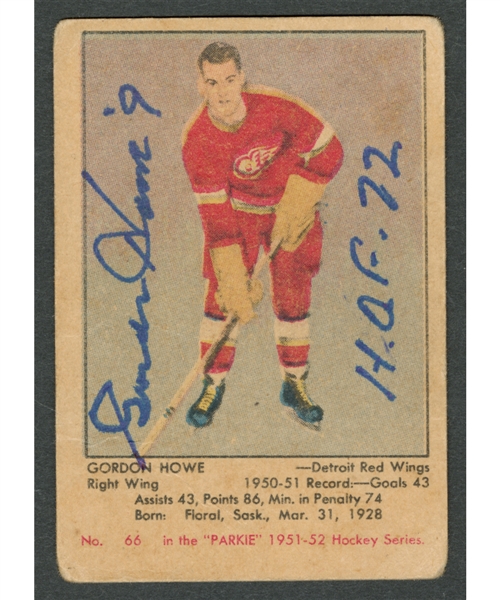 1951-52 Parkhurst Hockey #66 HOFer Gordie Howe Signed Rookie Card with COA