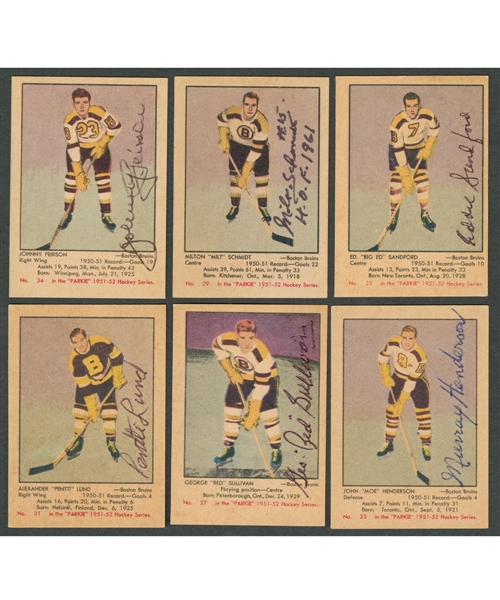 1951-52 and 1952-53 Parkhurst Hockey Boston Bruins Signed Card and Rookie Card Collection of 10 Including HOFer Milt Schmidt