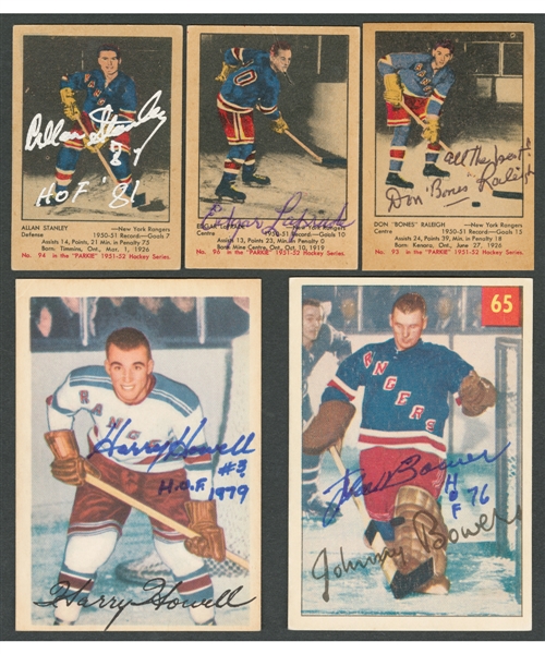 1951-52 to 1954-55 Parkhurst Hockey New York Rangers Signed Rookie Card Collection of 13 Including HOFers Allan Stanley, Edgar Laprade, Johnny Bower and Harry Howell